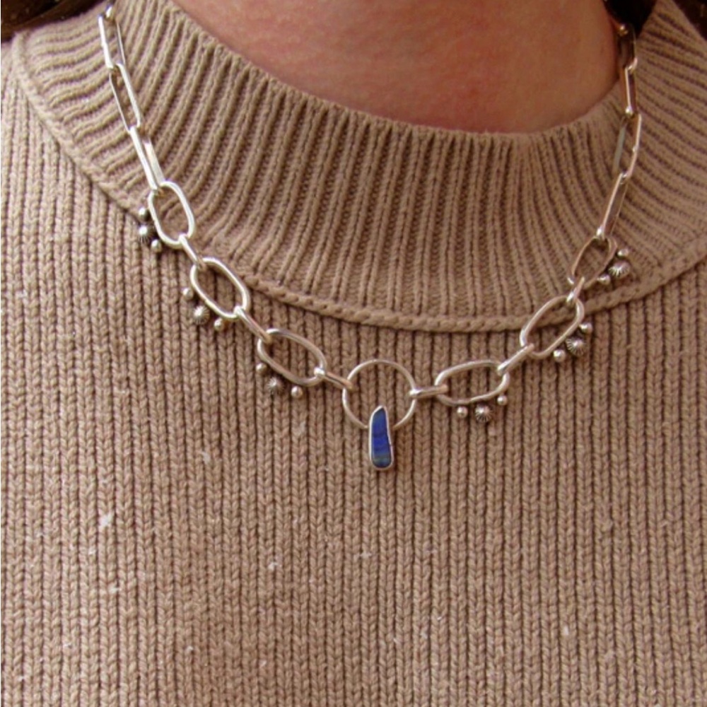 Handmade Opal and Sterling Silver Paperclip Necklace